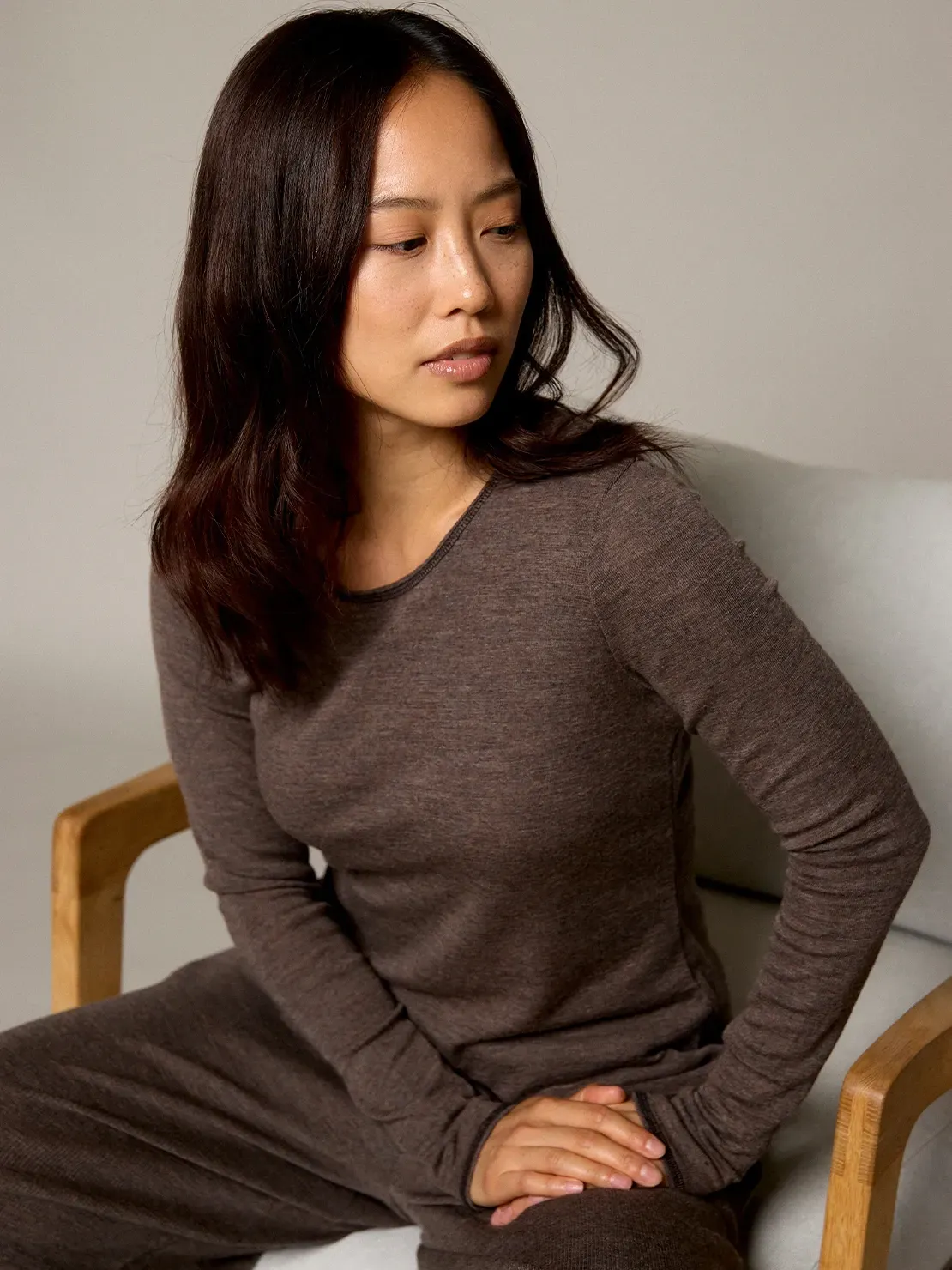 Shirt merino longsleeve plain wood melange Jalfe