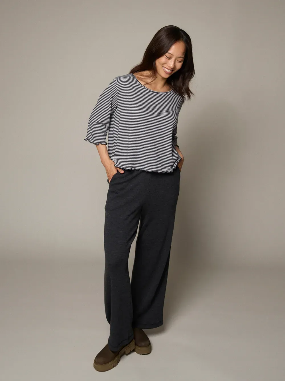 Merino rib trousers anthracite melange