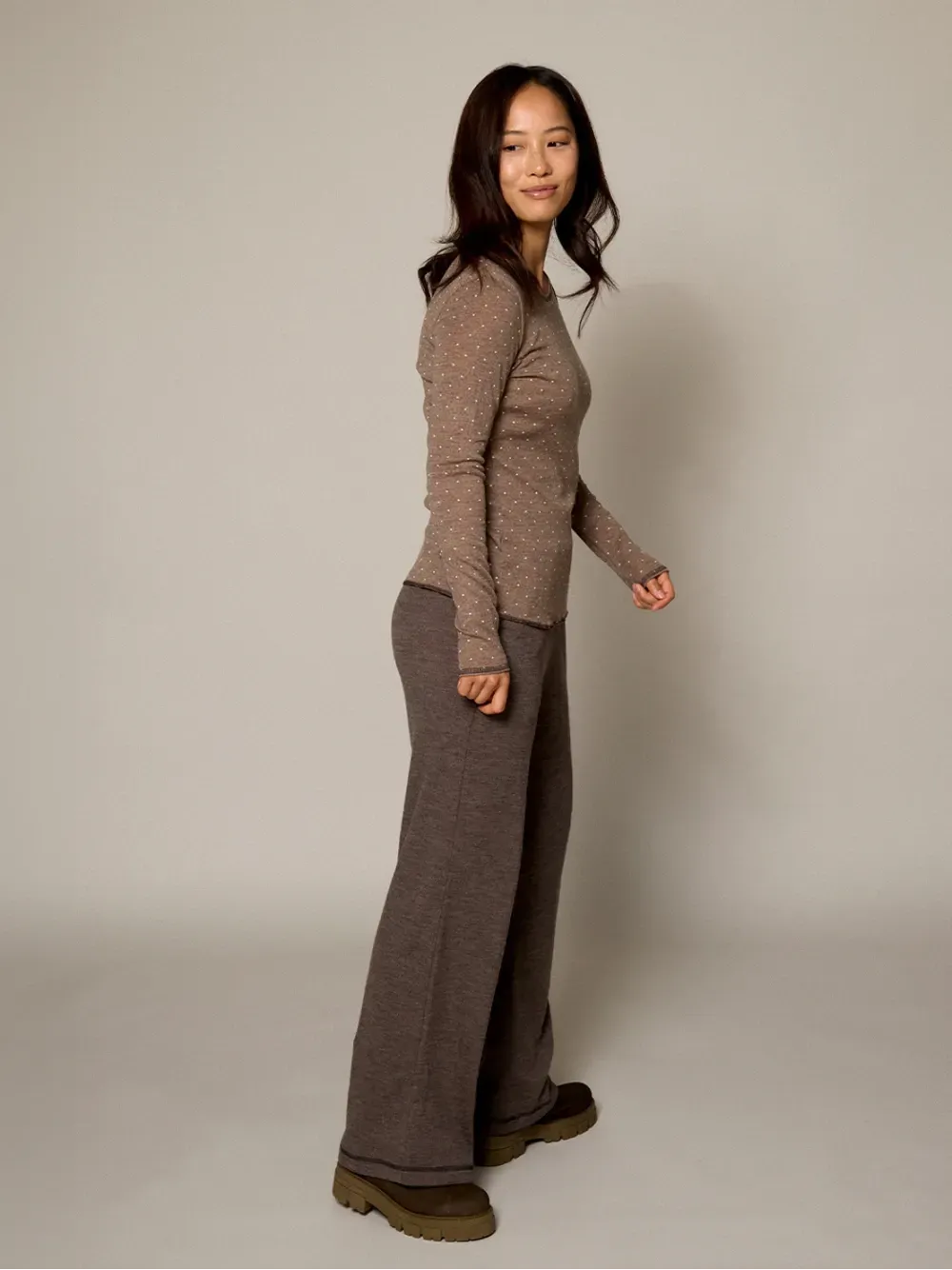 Pants merino rib wood melange