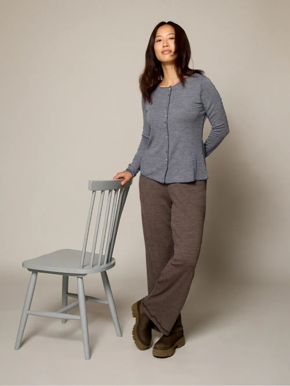 Pants merino rib wood melange