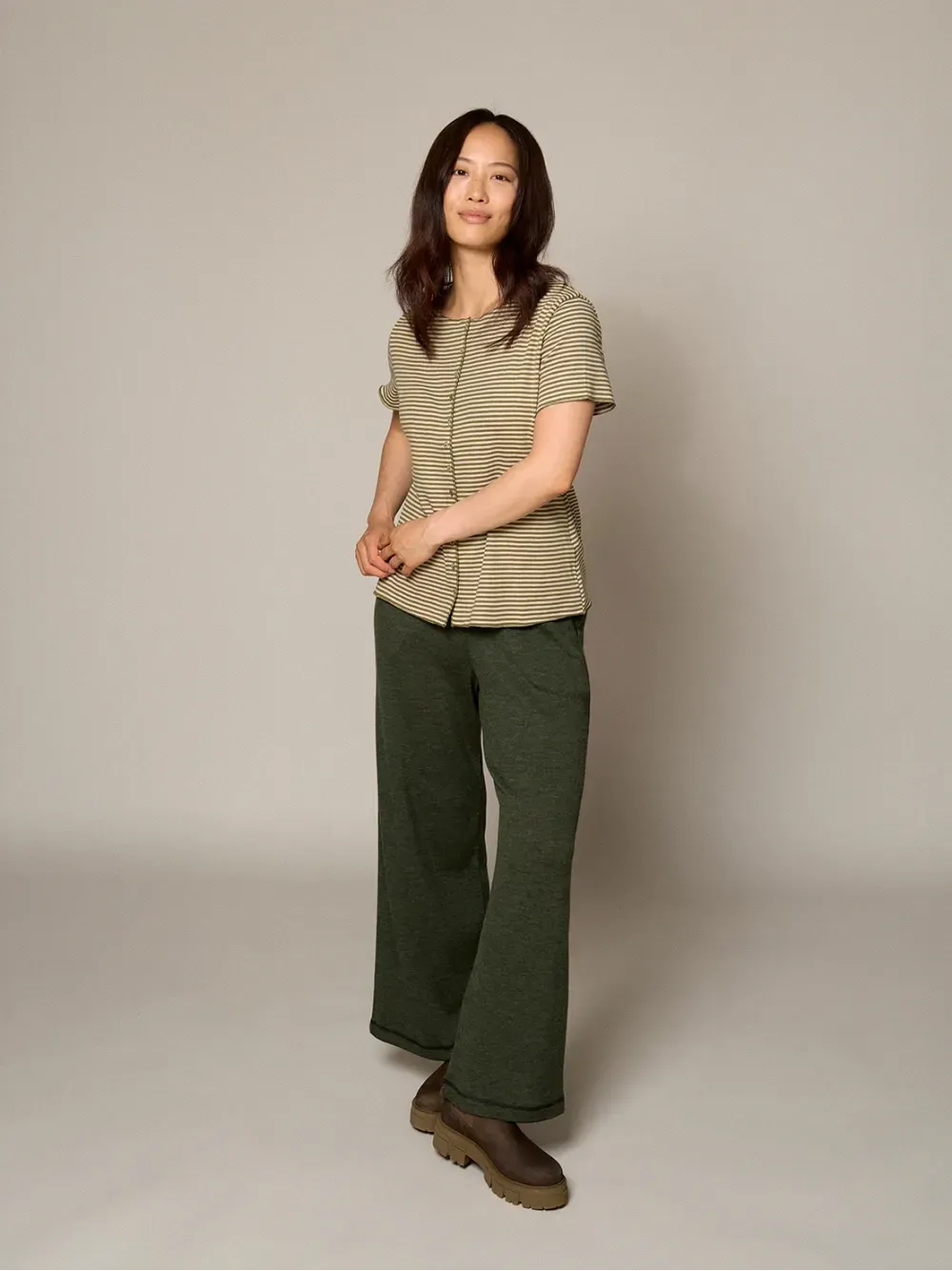 Merino ribbed pine melange trousers