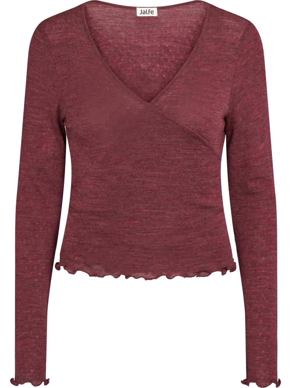 Merino eyelet wrap cardigan plum melange