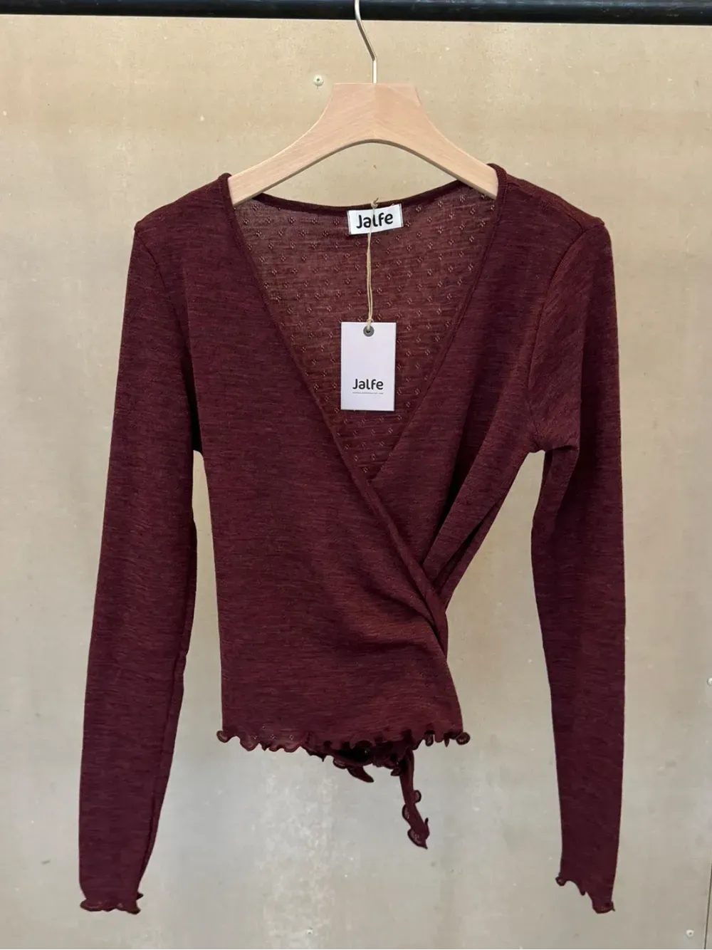 Merino eyelet wrap cardigan plum melange
