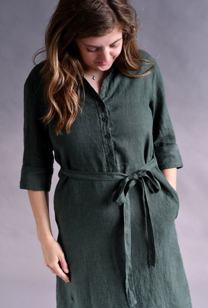 Dark green shirt dress with sleeves