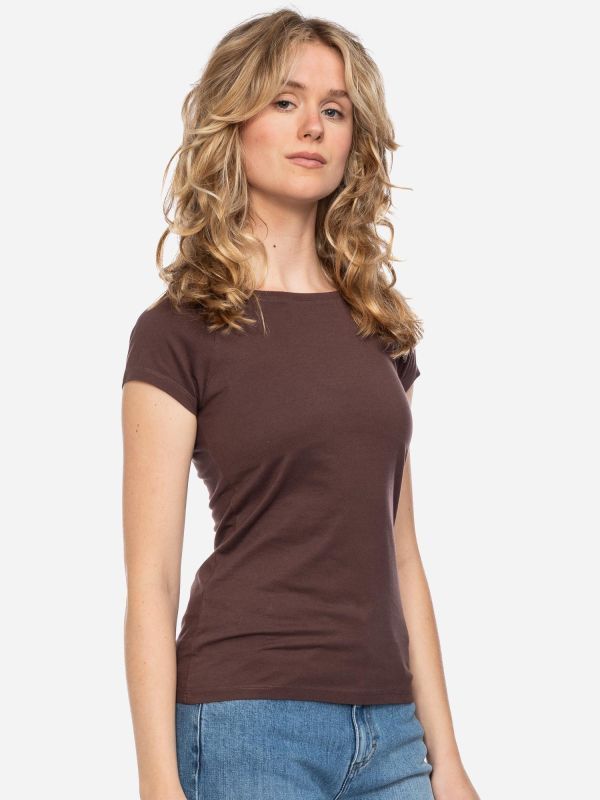 Women's short-sleeved shirt organic cotton coffee
