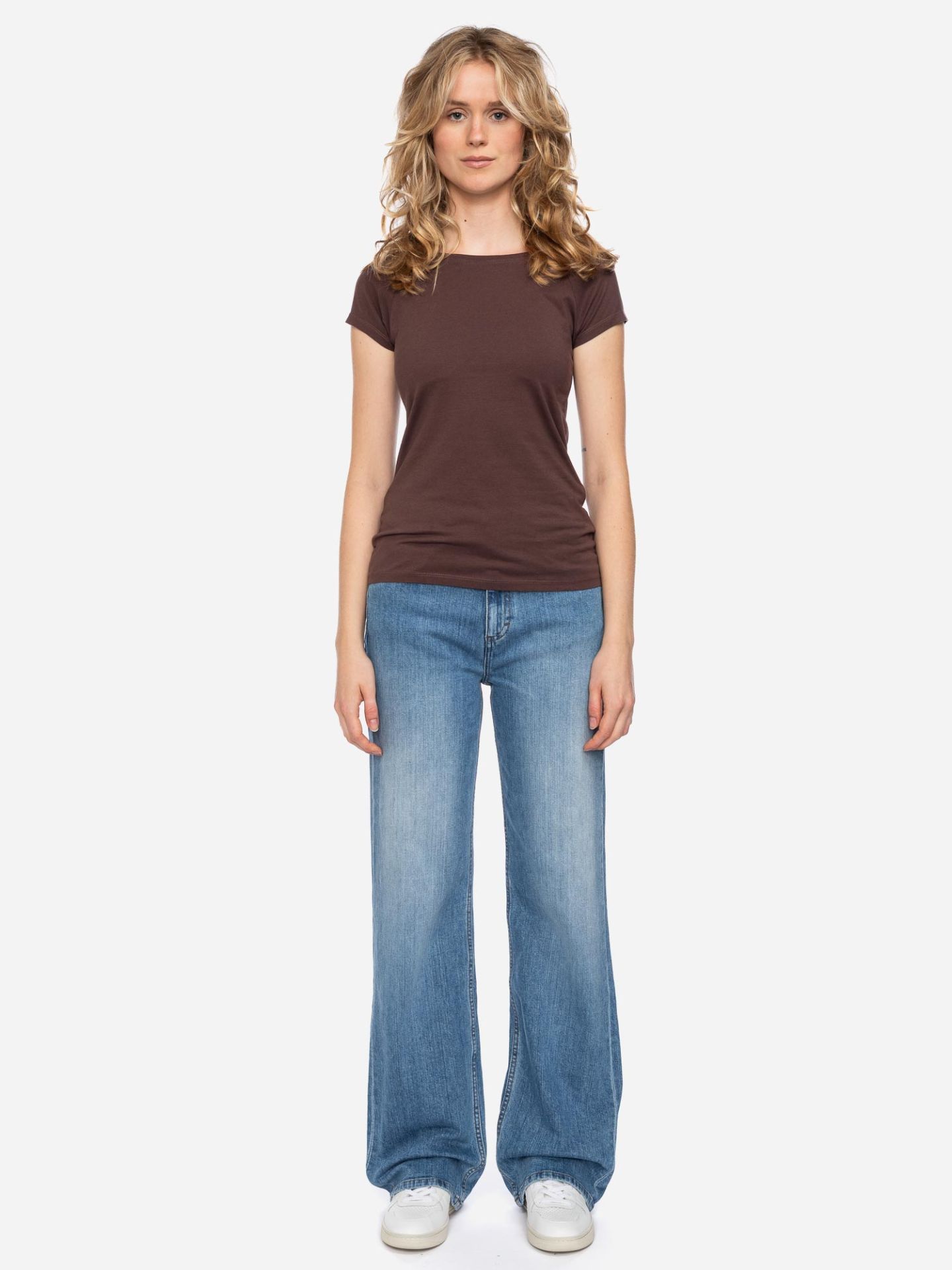 Women's short-sleeved shirt organic cotton coffee