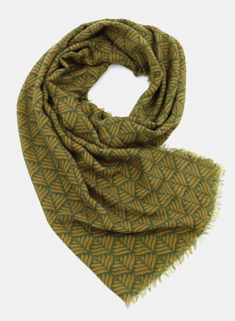 Scarf Lola- 100% merino wool olive green-ochre