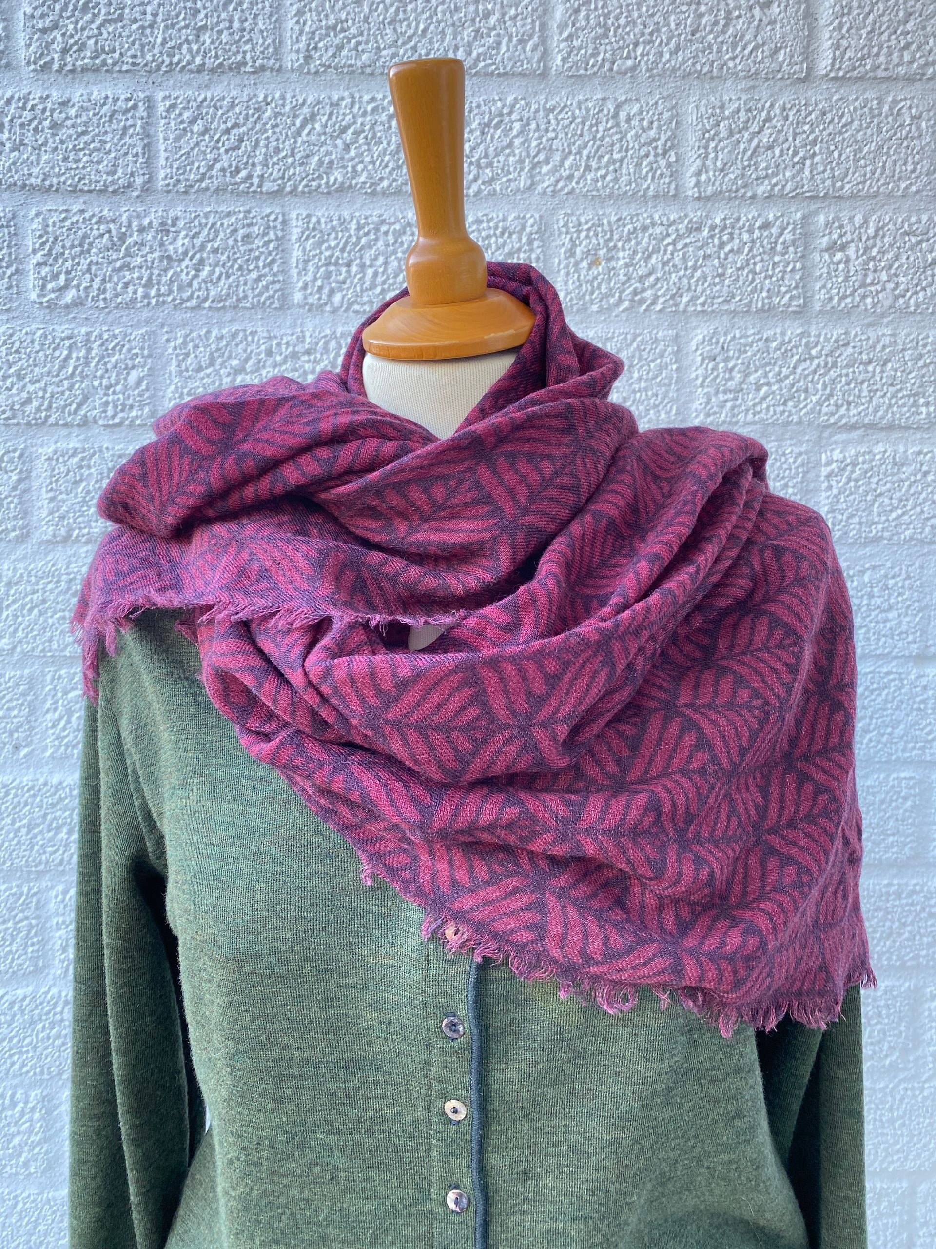 Scarf Lola - 100% merino wool blue-wine red