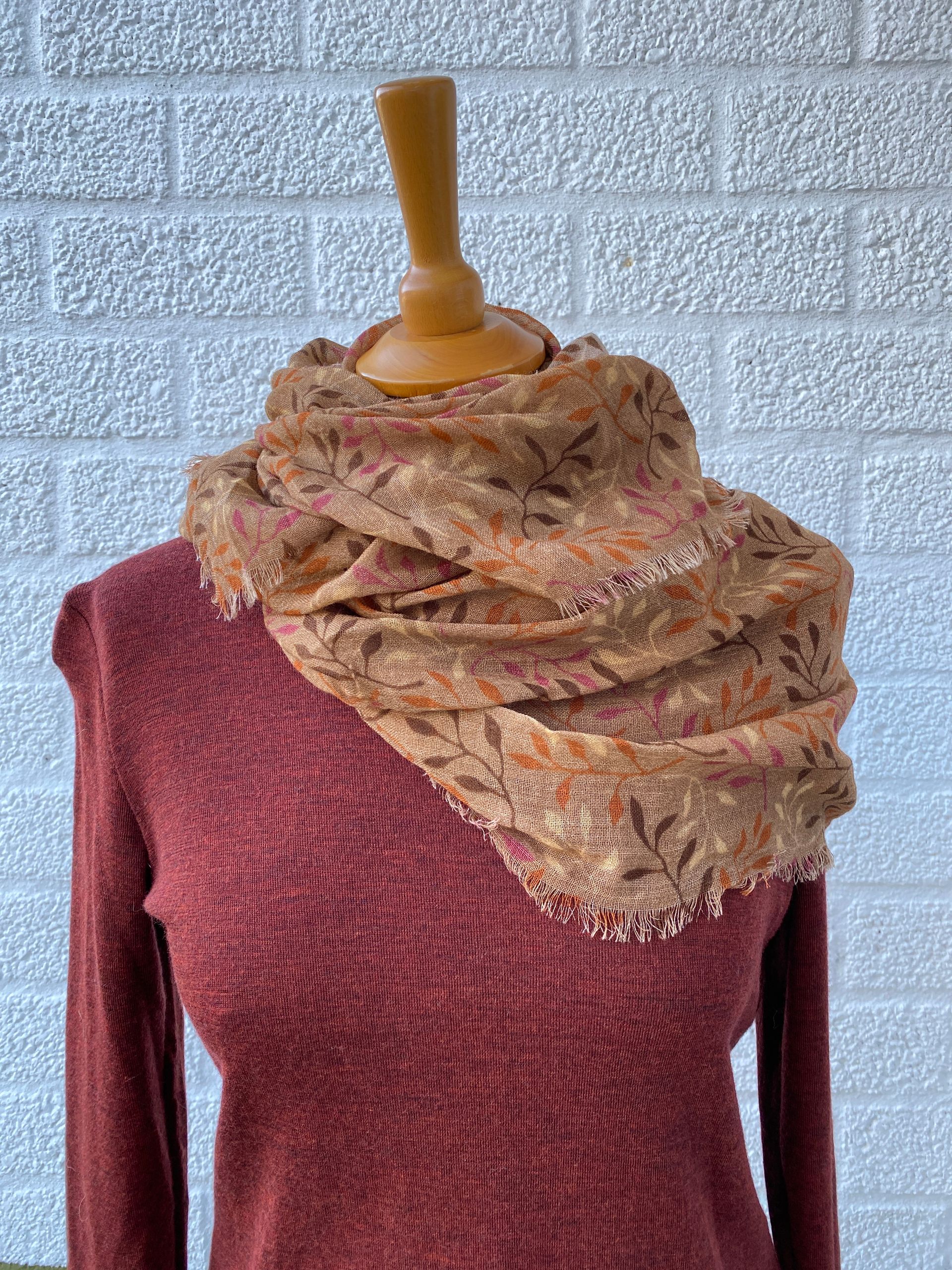 Scarf 100% merino wool Branches brown