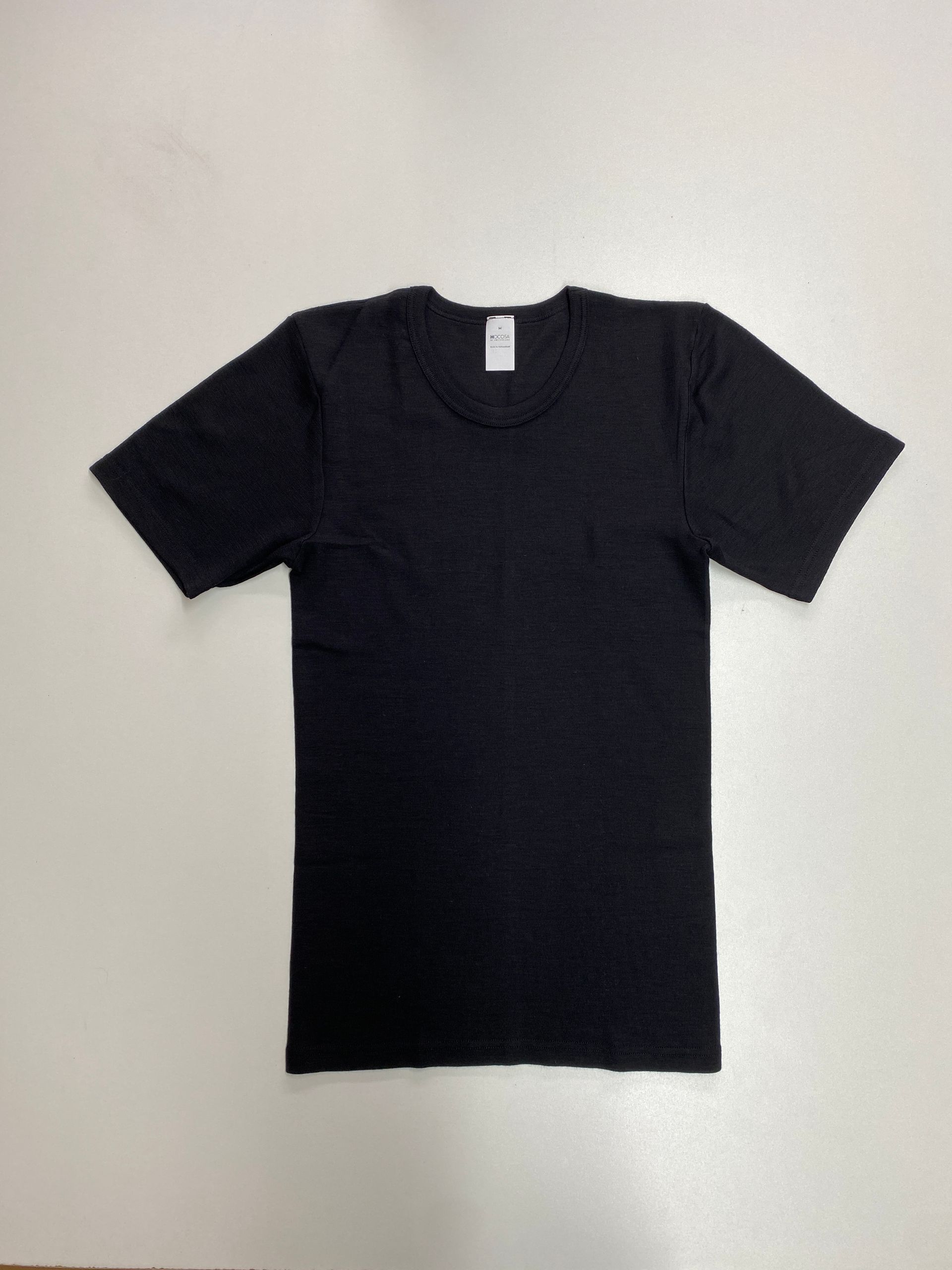 Hocosa black wool short-sleeved shirt - unisex