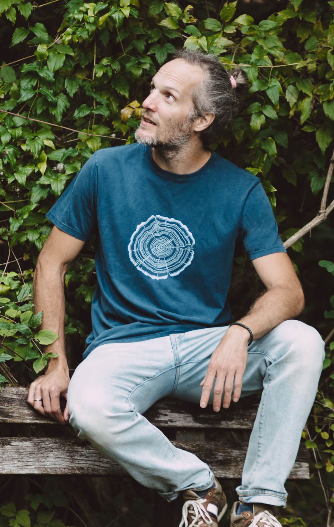 Art men's shirt 'Treeslice' blue stonewashed Life-Tree