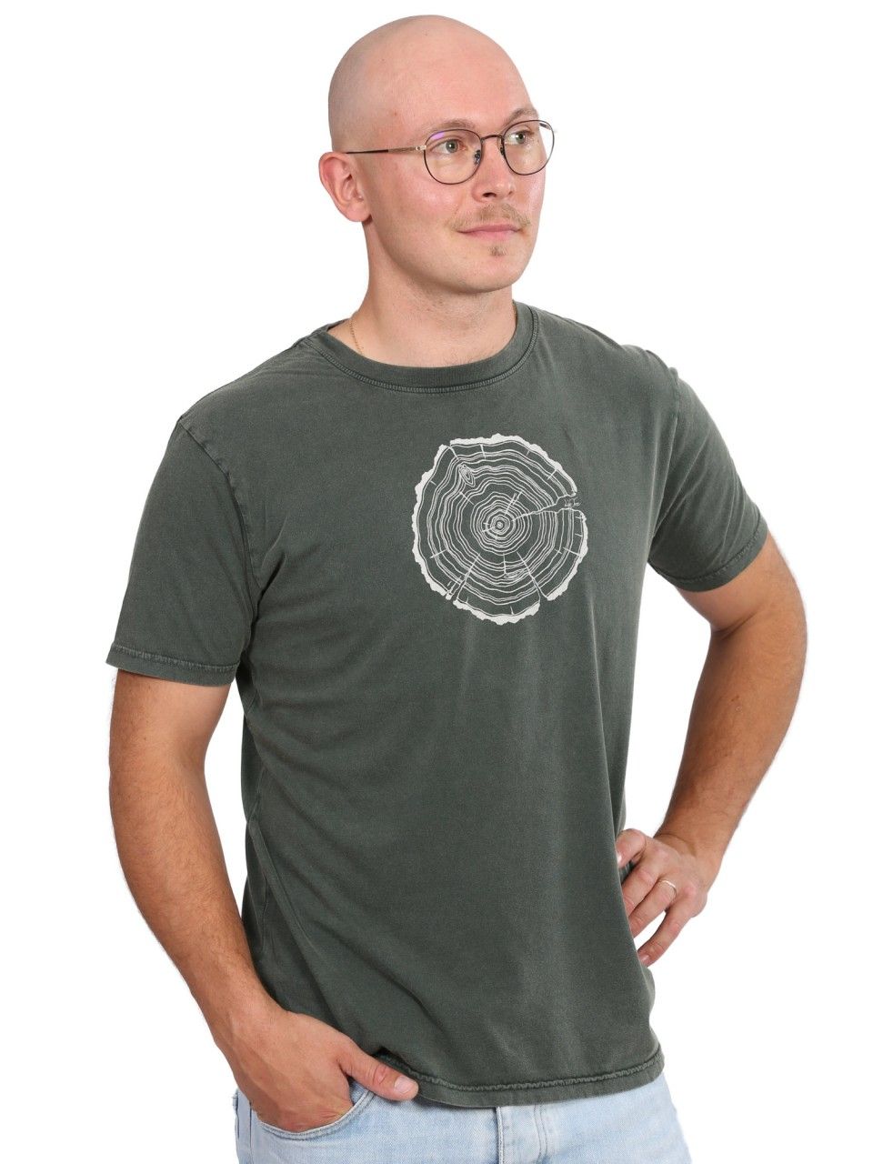 Art men's shirt 'Treeslice' green stonewashed Life-Tree