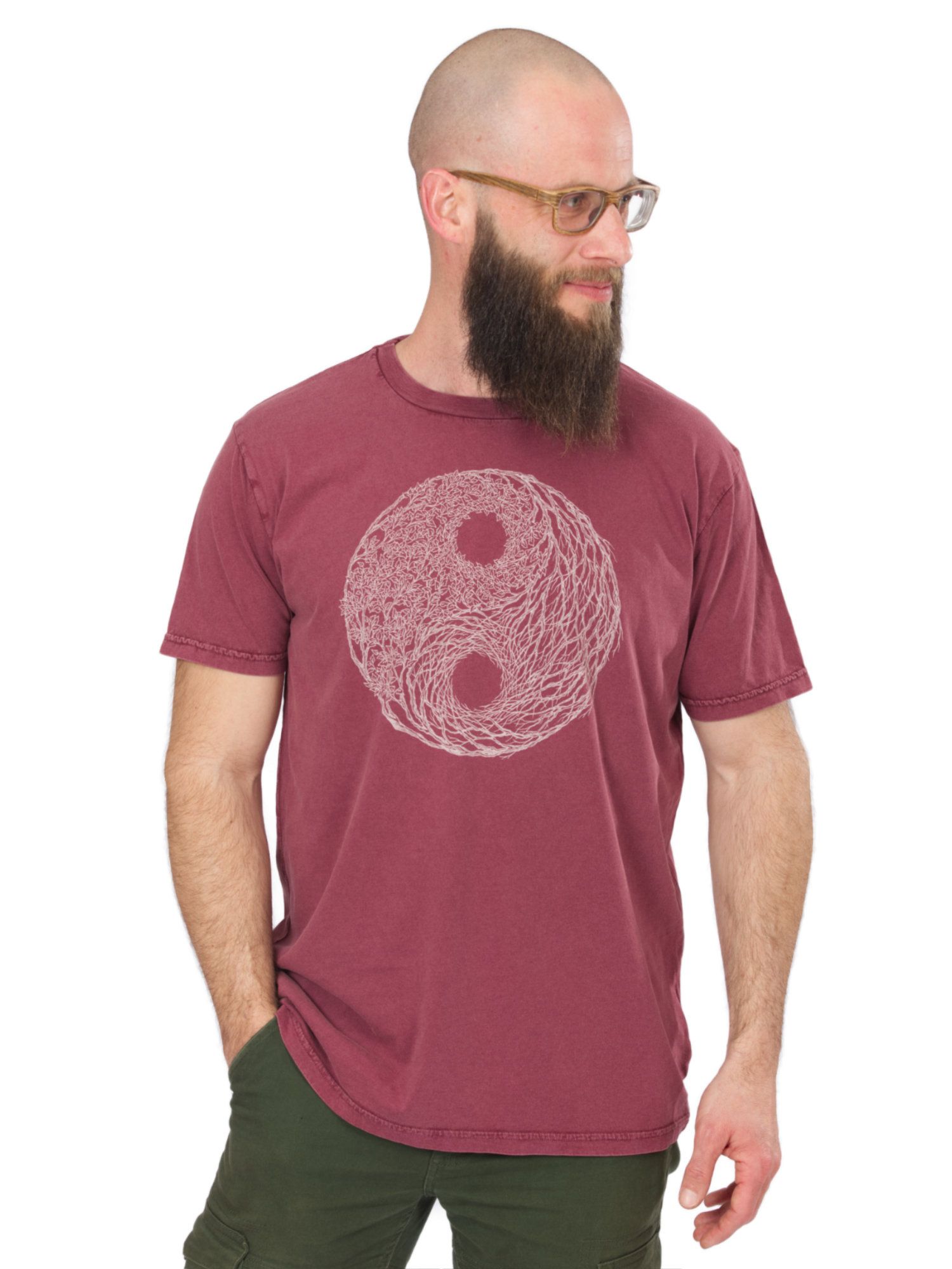 Art herenshirt 'Yin-yang rood stonewashed Life-Tree