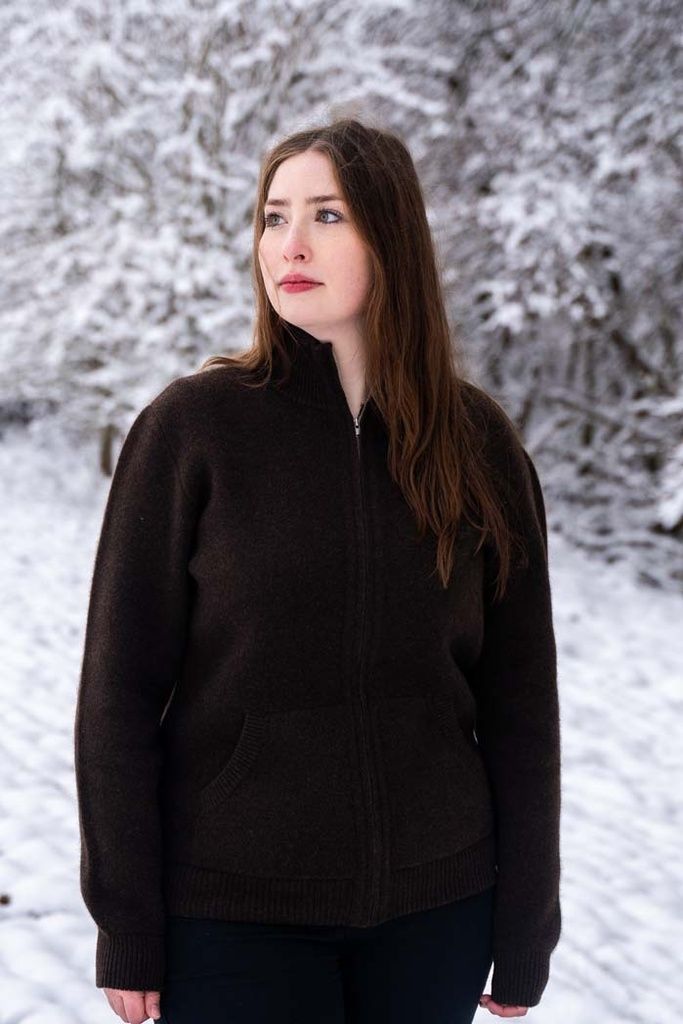 Cardigan yak wool dark brown
