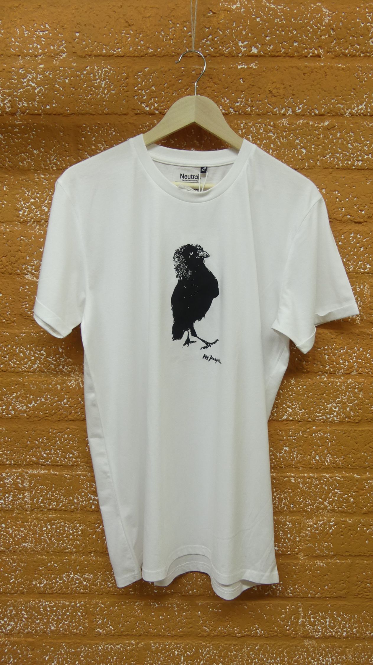 Art shirt L & XL 'Proud jackdaw' white
