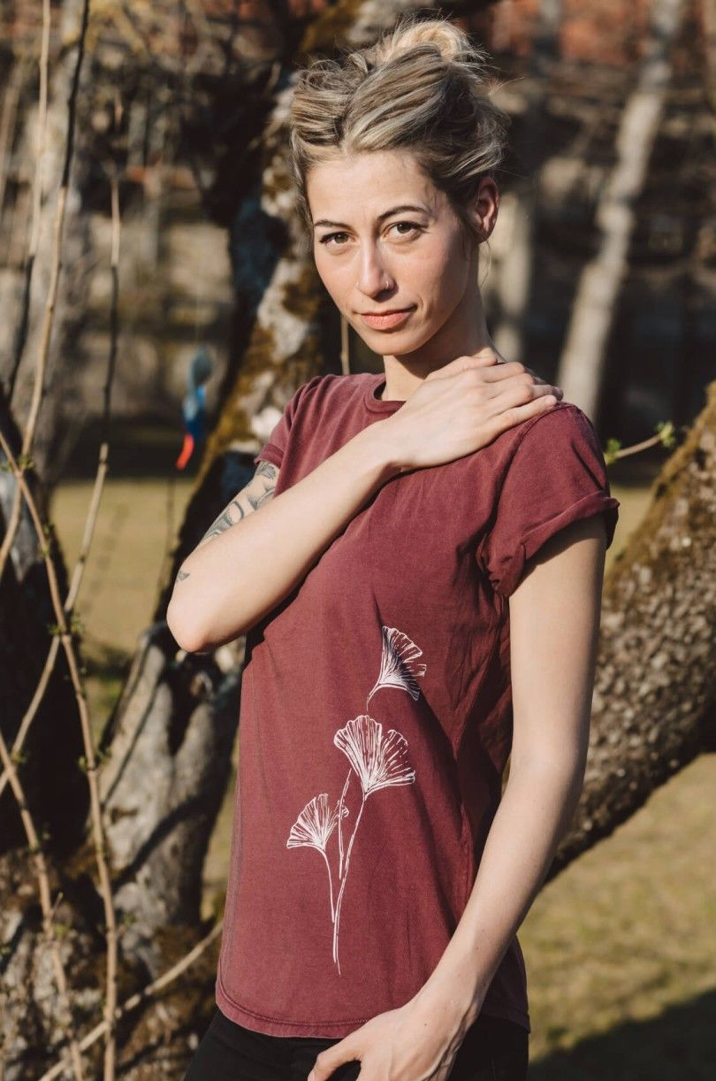Art damesshirt 'Ginkgo' Bordeaux stonewashed