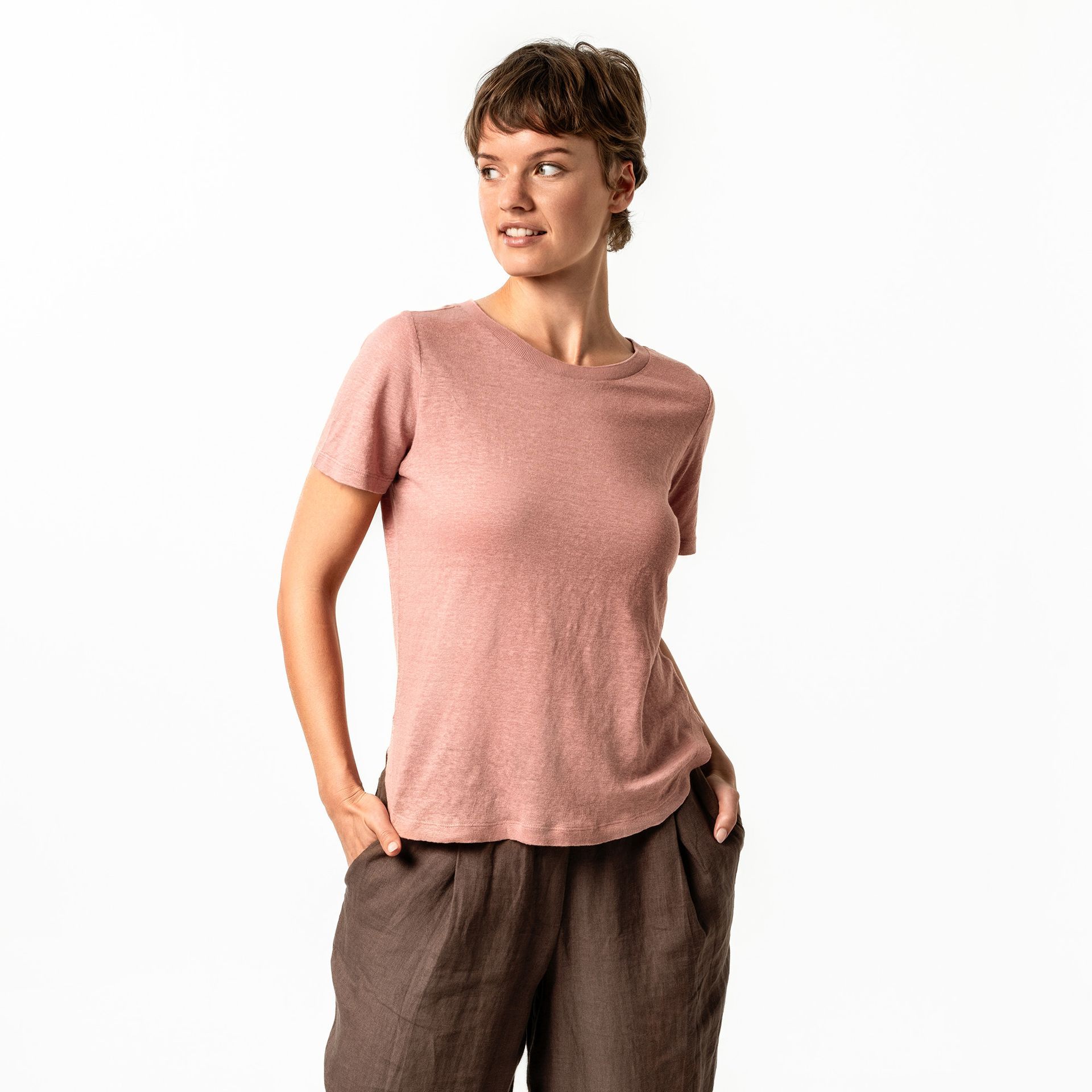 Ladies linen t-shirt, old rose