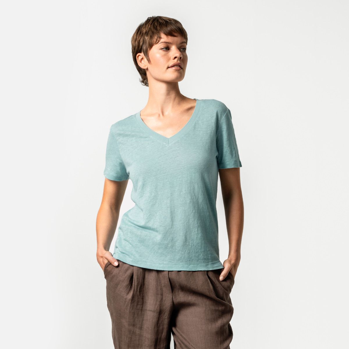 Women's linen t-shirt aqua sea