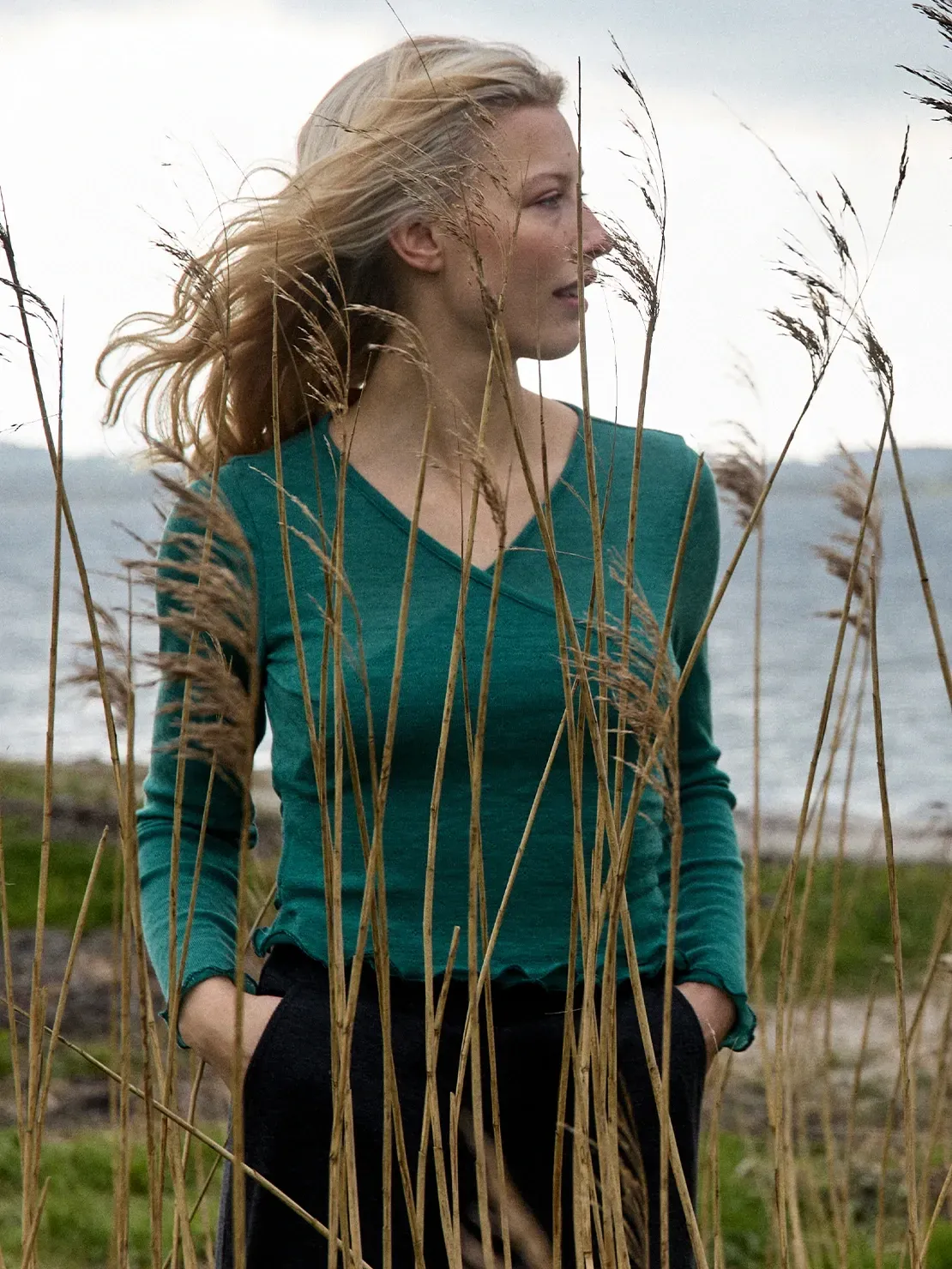 Merino eyelet wrap cardigan emerald melange