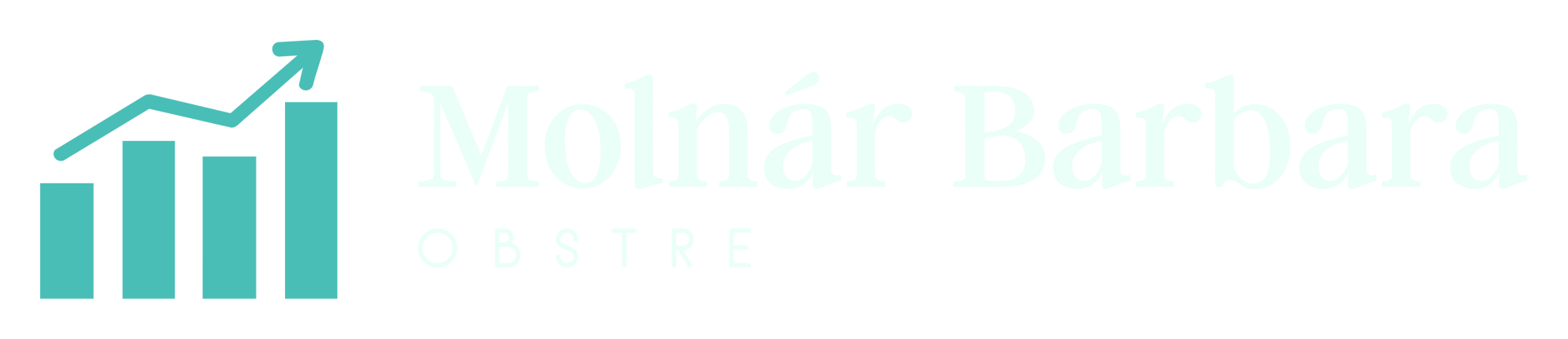Teal bar graph with an upward trending line, next to light text that says 