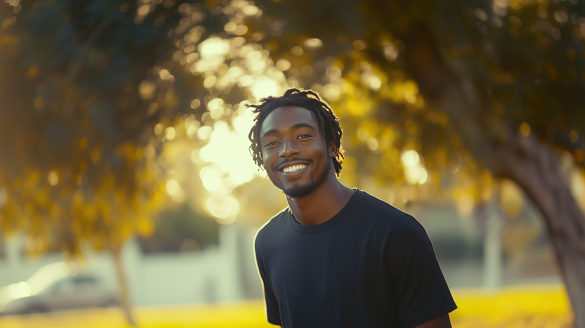 Man smiling outdoors while receiving Invisalign treatment from Jernigan Orthodontics
