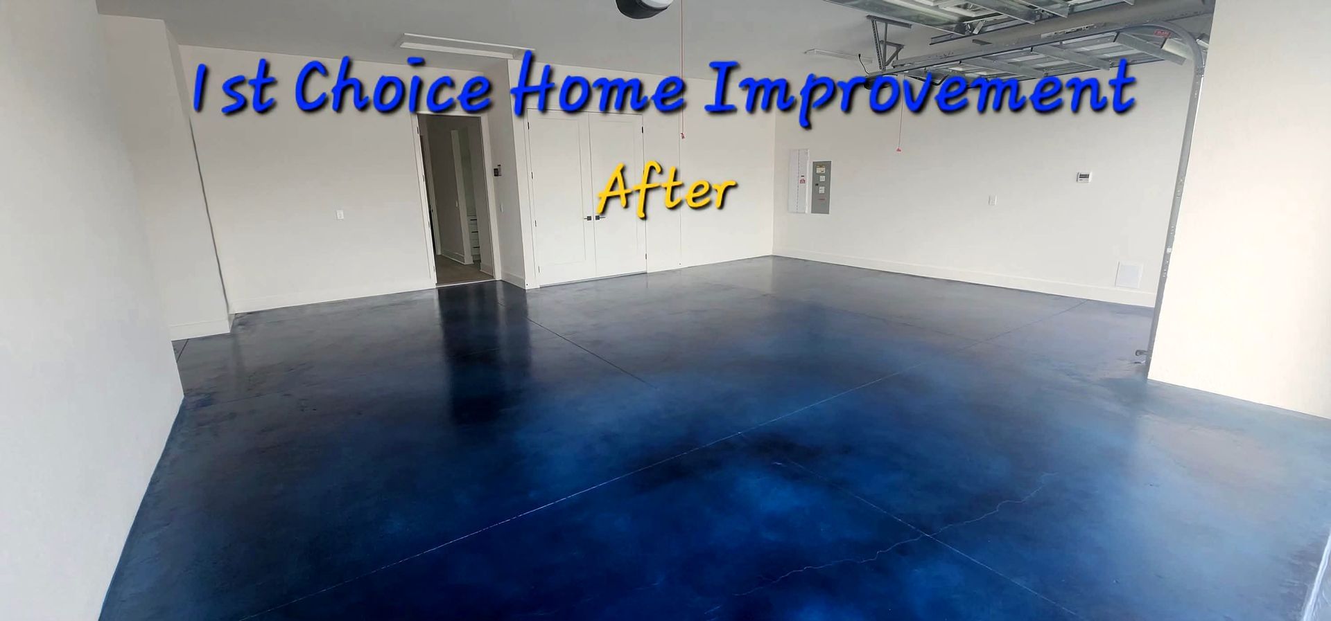 Blue epoxy flooring after home improvement.
