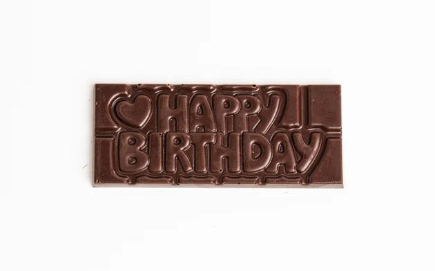 Chocolate bar with “Happy Birthday” embossed on it
