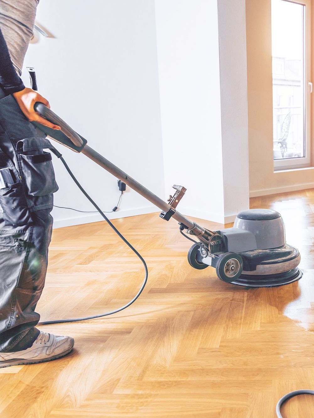 timber floor being polished