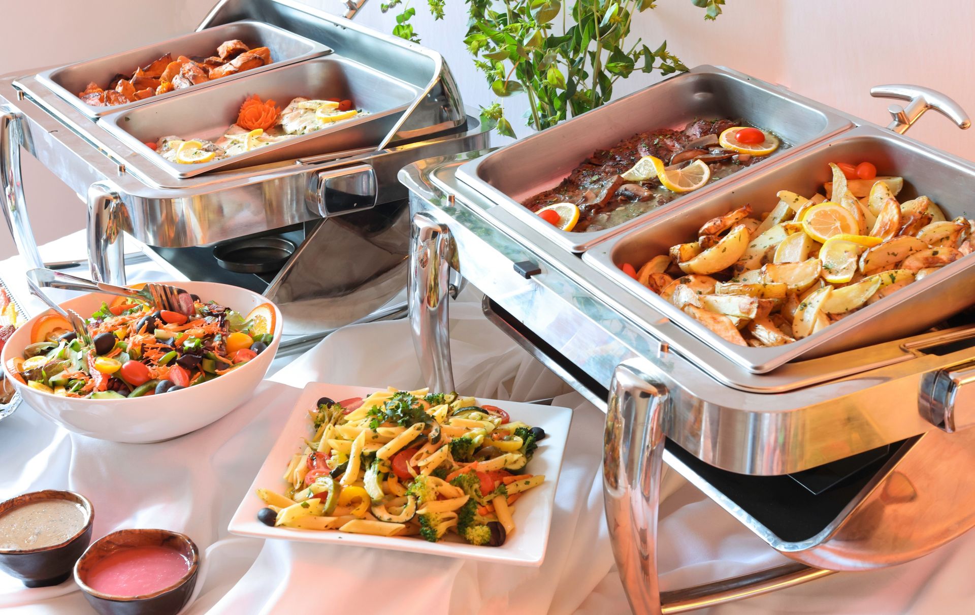 EQX City Catering at Rockefeller Center - A buffet table with a variety of food on it