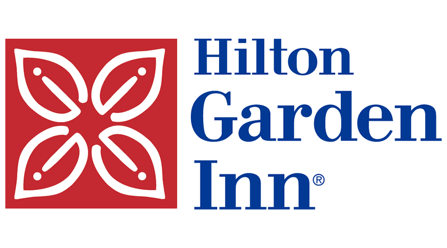 Hilton Garden Inn logo with red floral icon and blue text