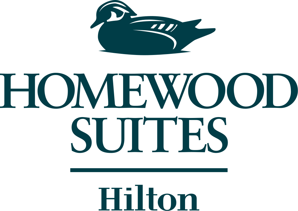 Homewood Suites by Hilton logo with teal duck icon and text on white background