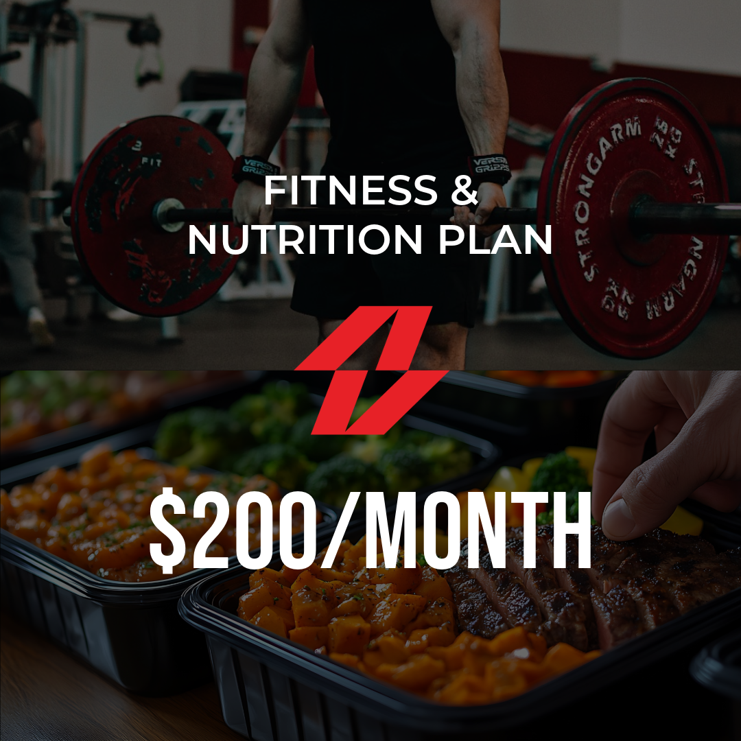Fitness and nutrition plan ad with gym scene and $200/month pricing