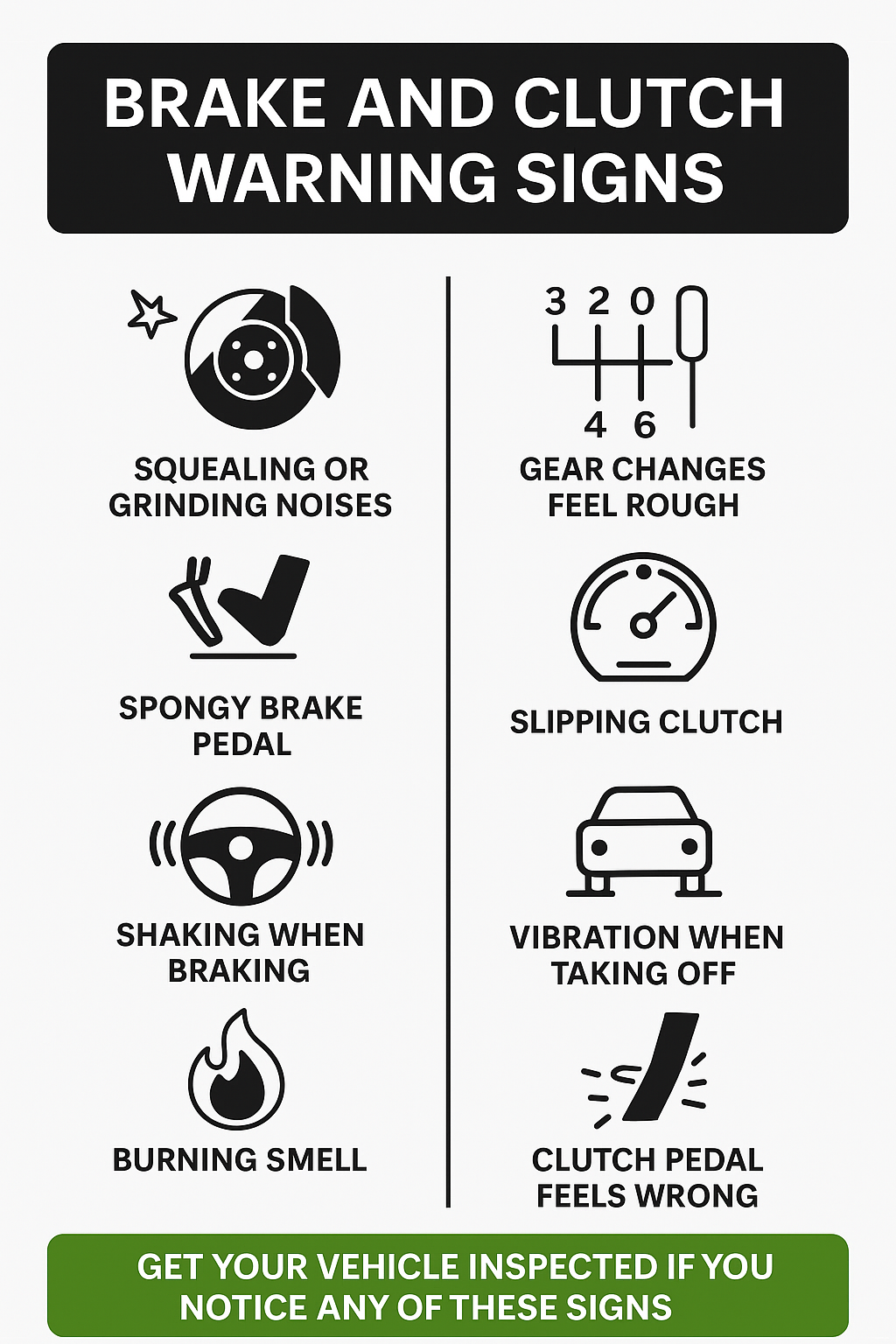 Brake and Clutch Warning Signs Infographic — Fischer Automotive in Svensson Heights, QLD