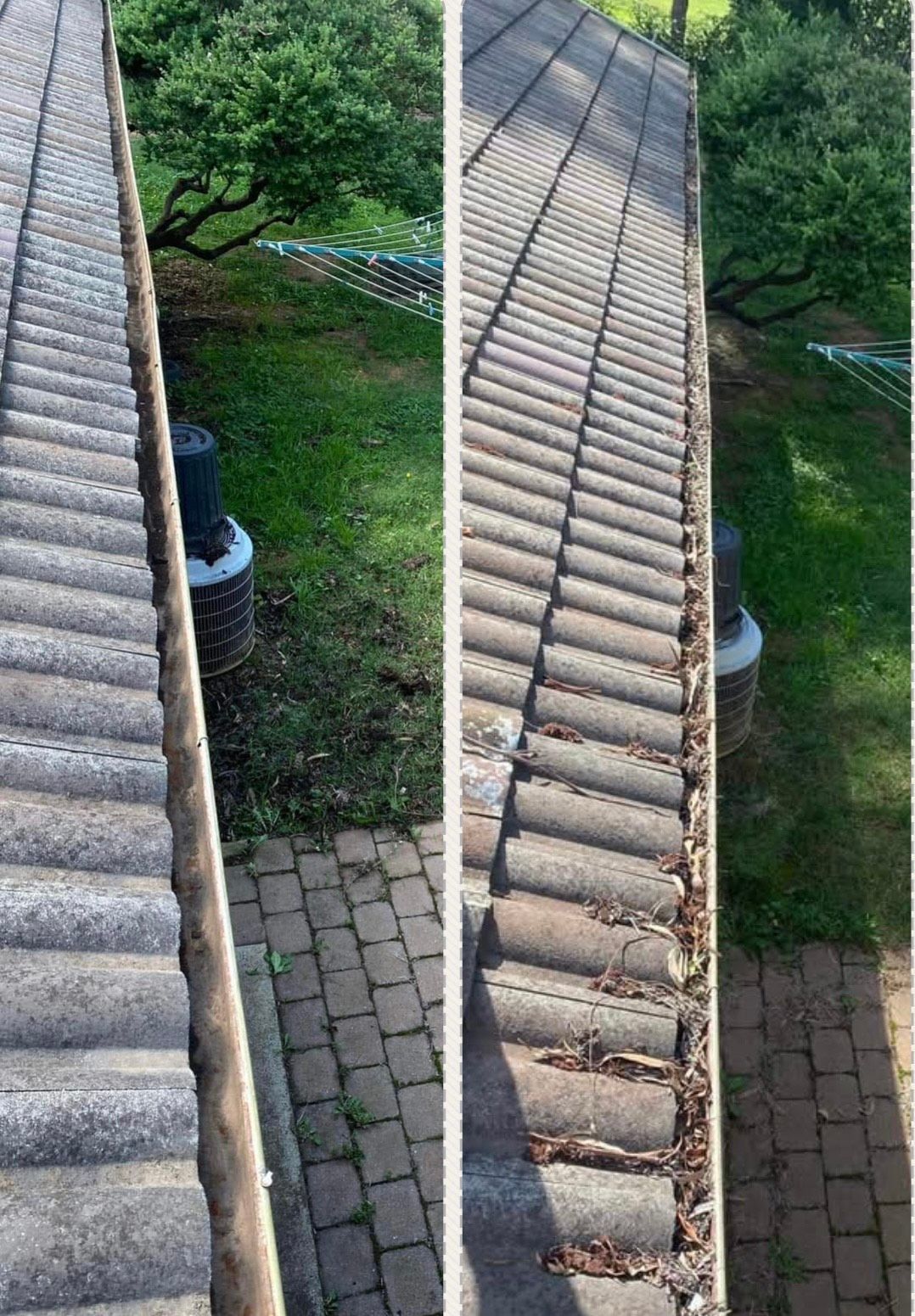 A before and after picture of a gutter on a roof — RJT Roofing In Gungahlin, ACT