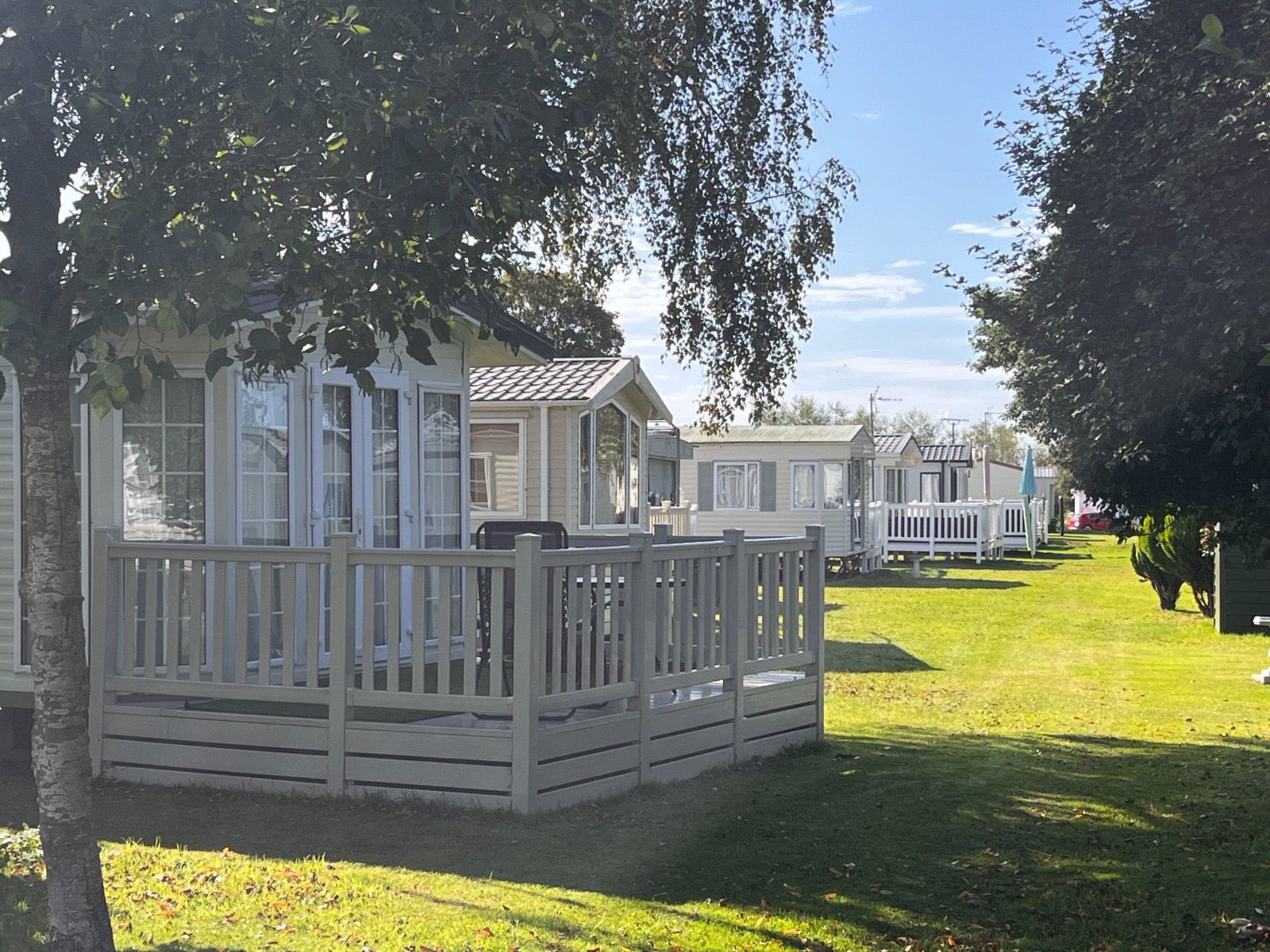 Row of holiday park homes for sale in Twyning Gloucestershire