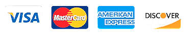 Visa, Mastercard, American Express, and Discover payment logos on a white background