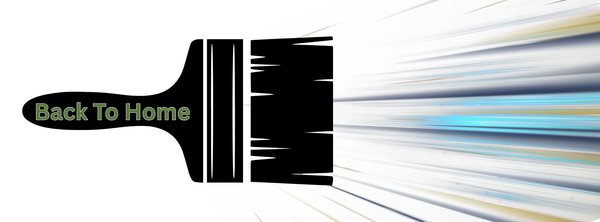 “Back to Home” button with black arrow on white background and blue motion streaks