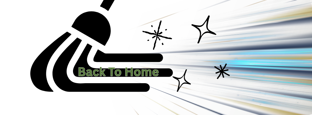 Stylized black figure with “Back to Home” text and starbursts on a white background