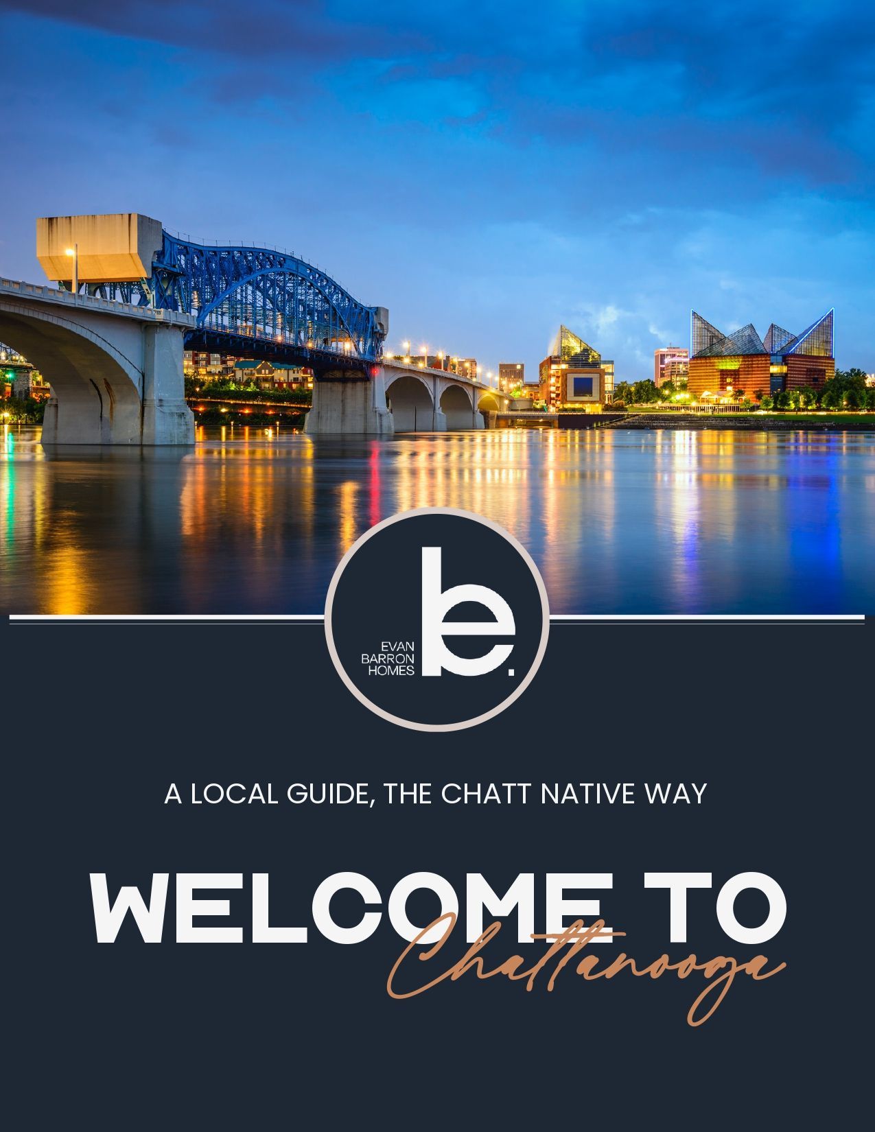 A welcome to chattanooga poster with a bridge over a river.