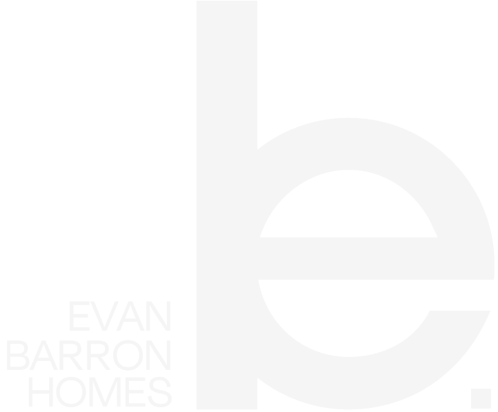 A white logo for evan barron homes on a white background.
