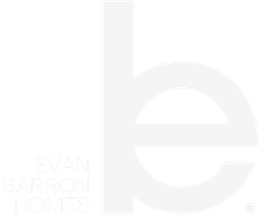 A white logo for evan barron homes on a white background.