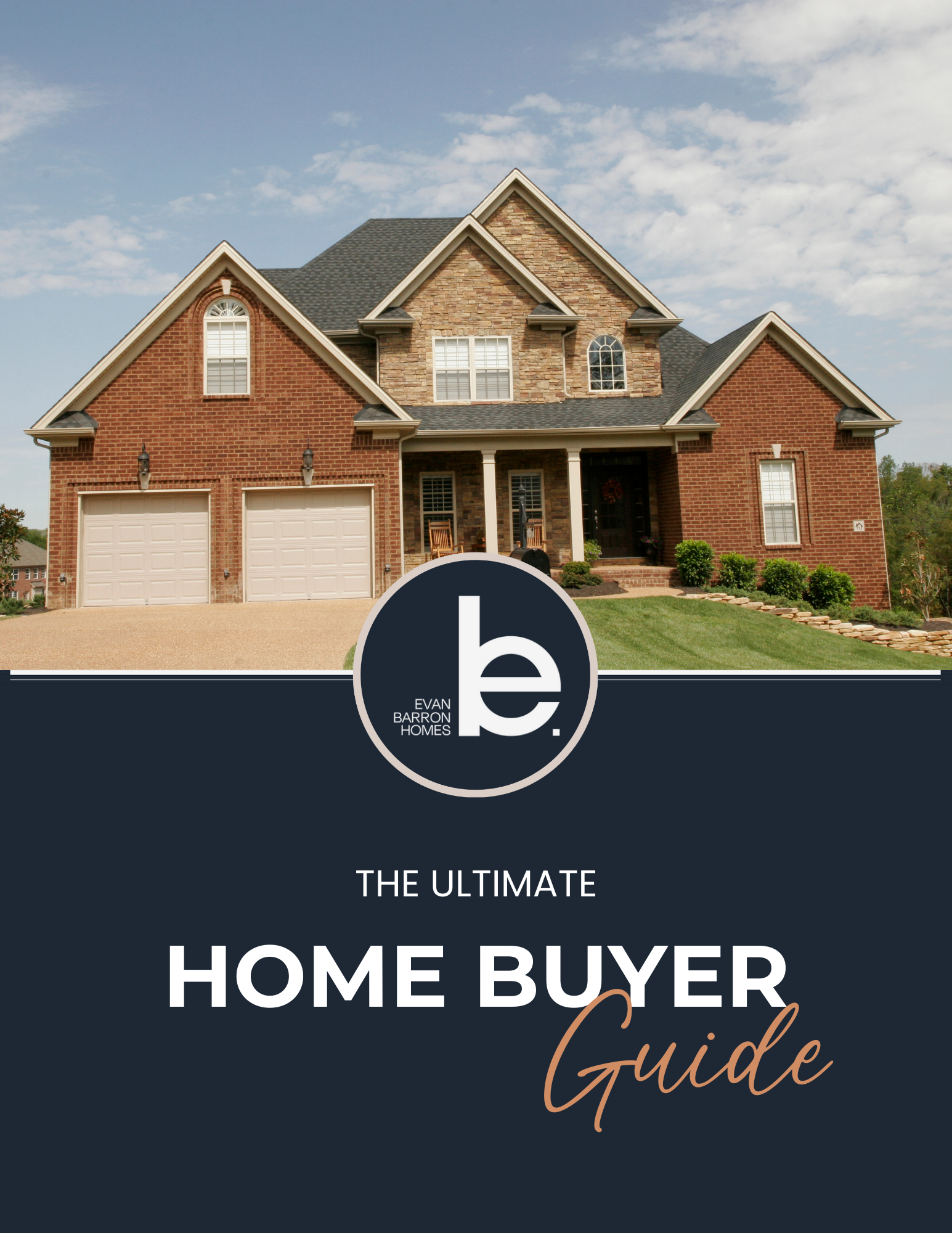 A home buyer guide with a picture of a brick house