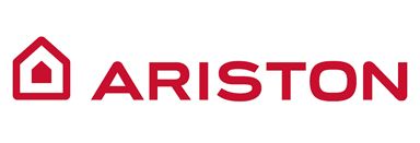 Logo Ariston in rosso, con l'icona stilizzata di una casa e il nome del marchio.