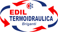 EDIL TERMOIDRAULICA Logo Briganti con frecce rosse e blu attorno a un'icona di fiocco di neve e sole