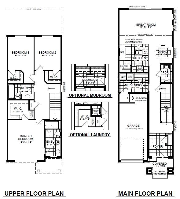 The upper floor plan and main floor plan of a house