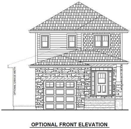 A black and white drawing of a house with an optional front elevation