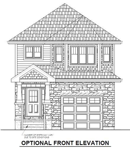 A black and white drawing of a house with an optional front elevation