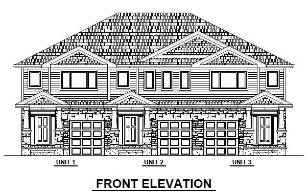 A black and white drawing of the front elevation of a house