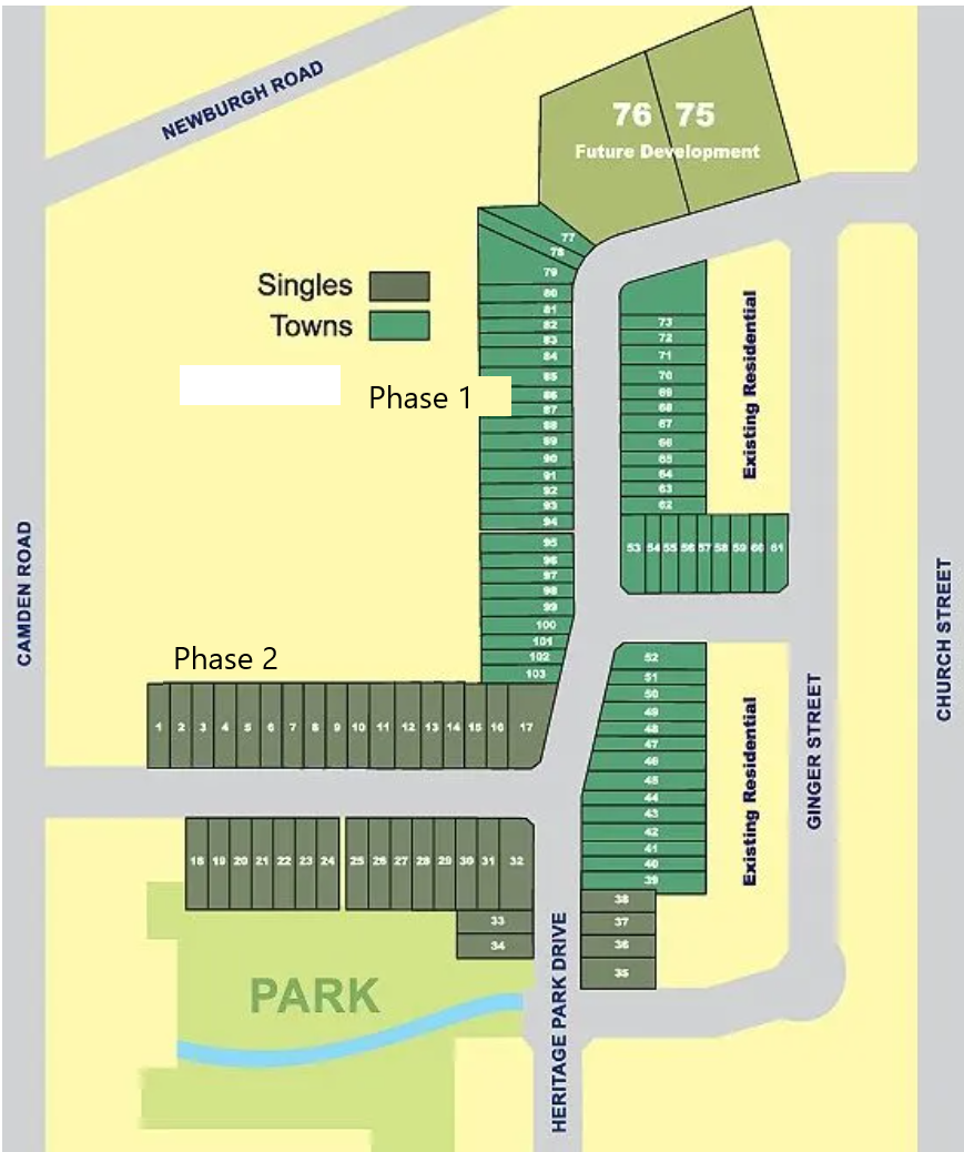 A map showing the location of houses and park