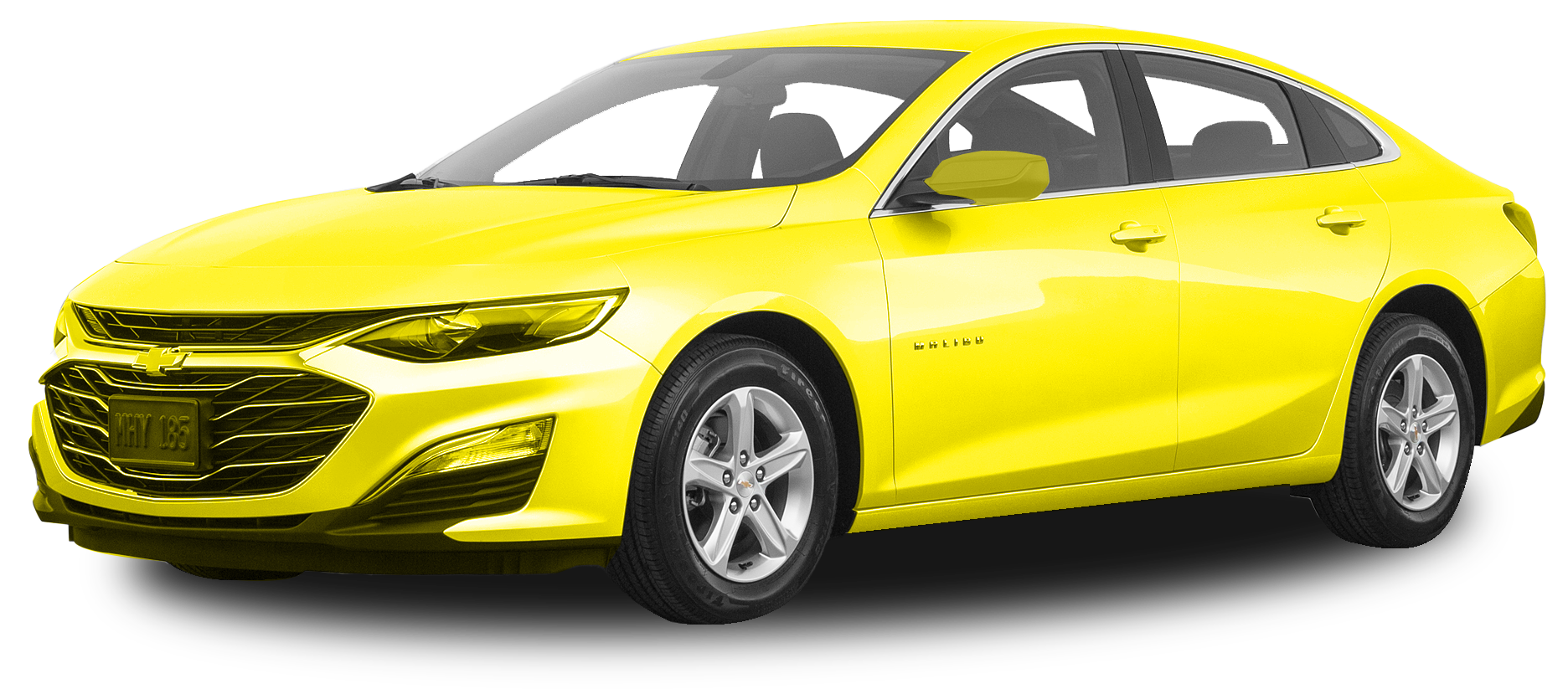 A yellow car is on a white background.